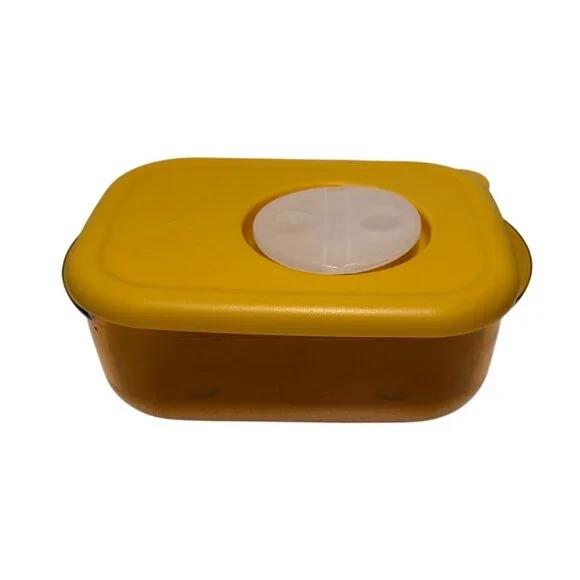 Tupperware Rock 'n Serve 1 cup 3387 & 3388 Yellow Orange Microwave Like New - Picture 1 of 7